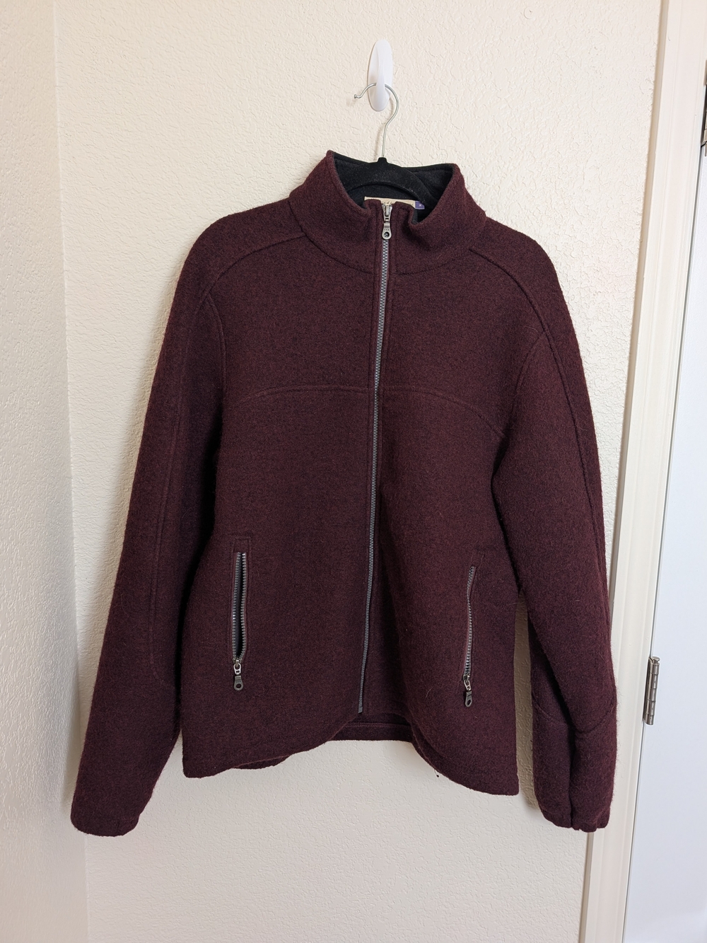 Ibex 100% Wool Full Zip Sweater Jacket Women's Size Medium Purple Mauve Outdoor